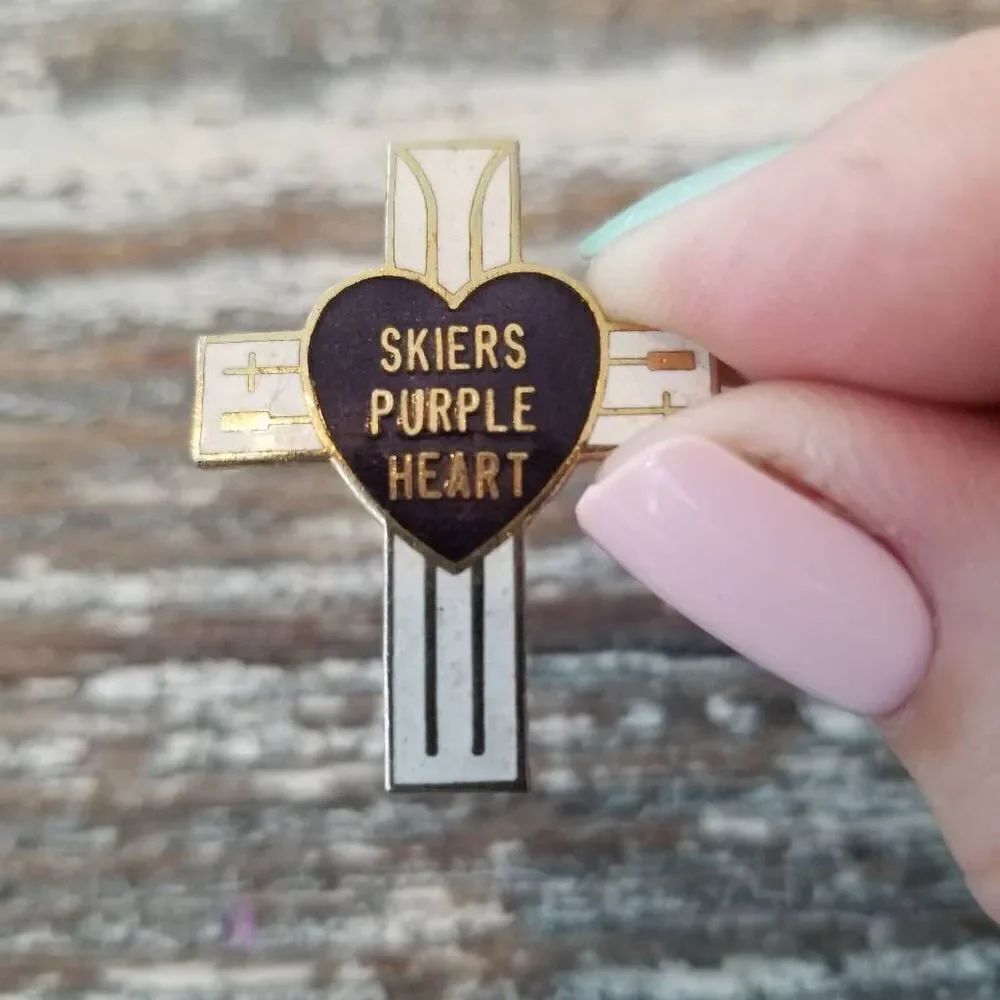 Vintage Skiers Purple Heart Pin Novelty